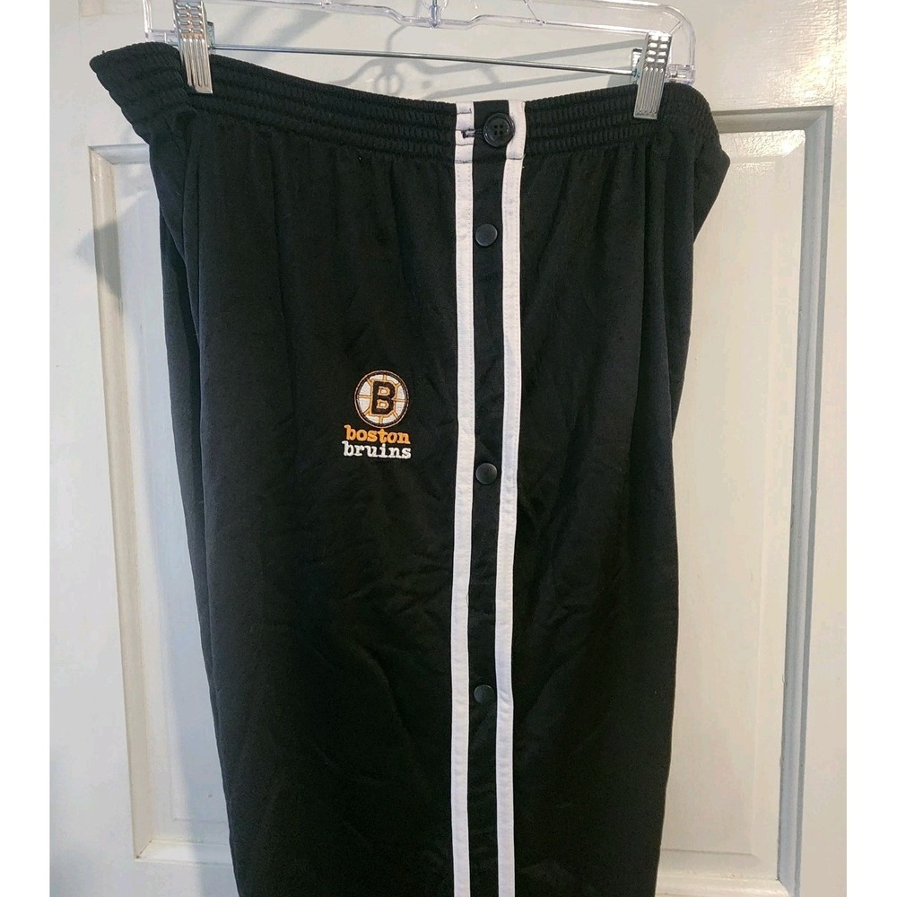 VINTAGE 90S SAVVY BOSTON BRUINS TEAR AWAY SNAP PANTS MENS XL BLACK WHITE RARE